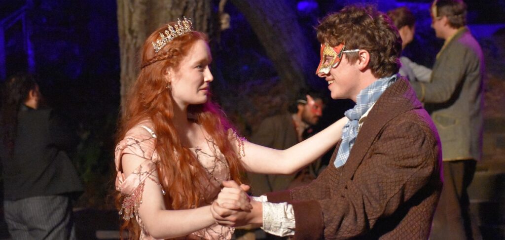 Romeo and Juliet first meeting scene at Will Geer Theatricum Botanicum outdoor theater in Topanga Canyon Los Angeles