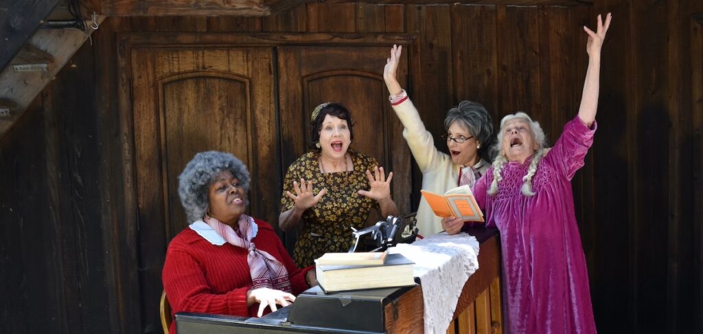 Actresses celebrating at Will Geer Theatricum Botanicum in Topanga Canyon for Waiting in the Wings production